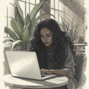 lady working on a laptop in a cafe